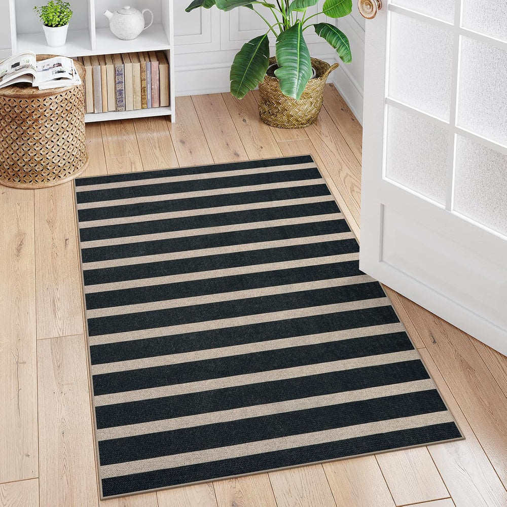 Lahome Striped Easy Jute 3x5 Outdoor Patio Rug, Washable Rugs for Porch