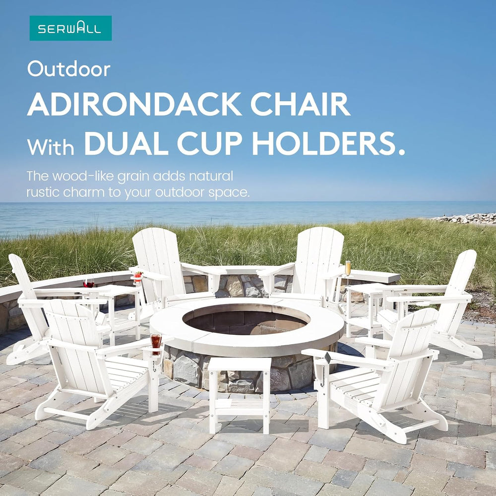 SERWALL Outdoor Adirondack Chairs with 2 Cup Holders,Foldable,White