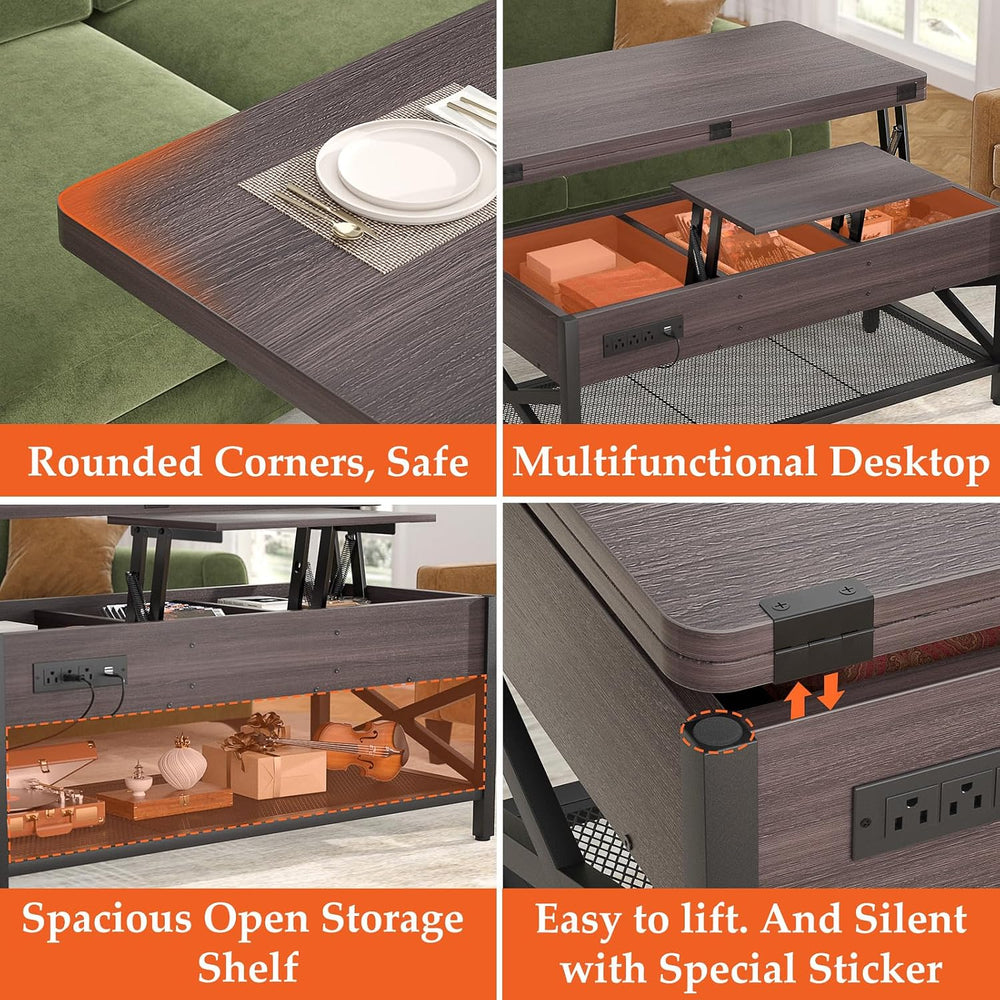Aheaplus Coffee Table Lift Top Multi-Function Coffee Table Converts to Dining...