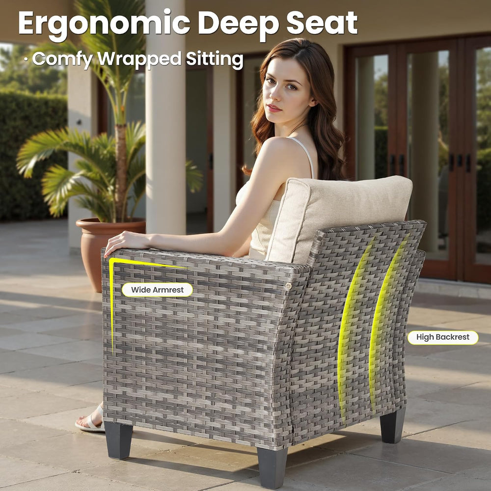 ovios 2-Pieces Patio Chairs, Outdoor Wicker Chair of 2, All Weather Modern Hi...