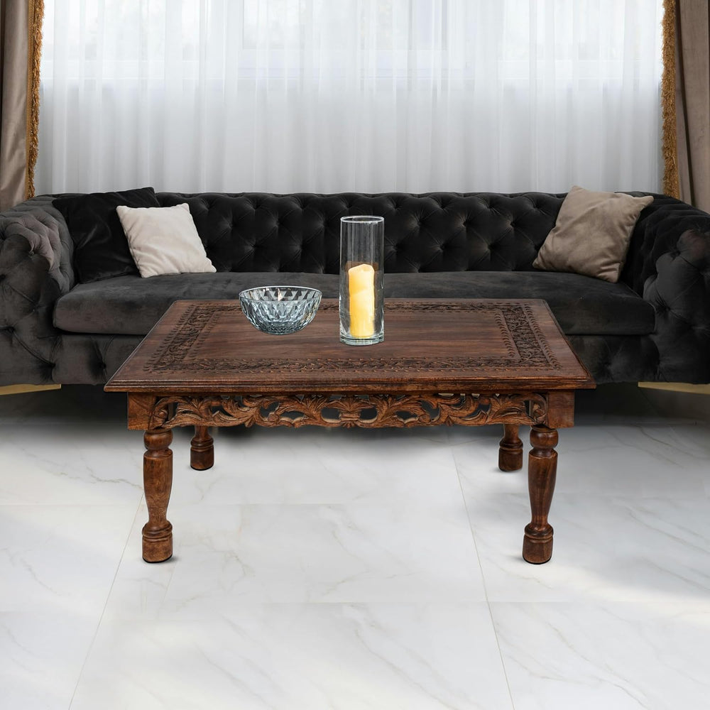 Farmhouse Coffee Table, Jali Carving, 36x24x18 in, Burnt