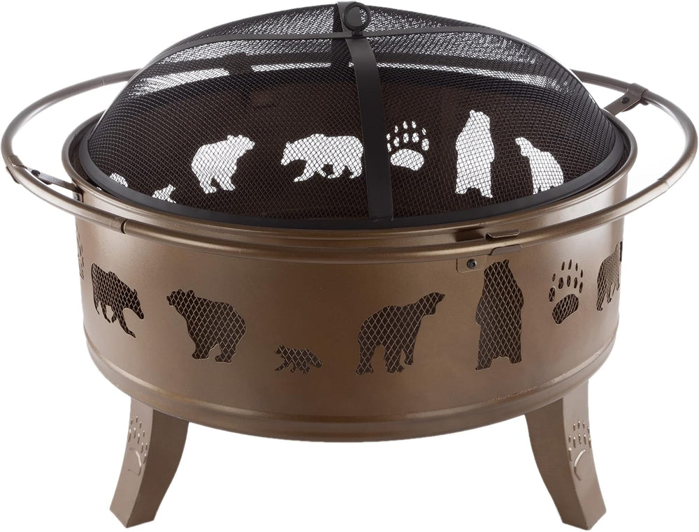 Pure Garden 50-LG1202 32” Outdoor Deep Fire Pit-Round Large Steel Bowl with B...