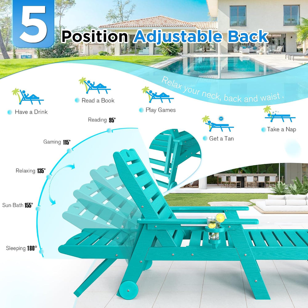 nalone Outdoor Chaise Lounge Chair Set of 2 with Wheels & Cup Holder, HDP...
