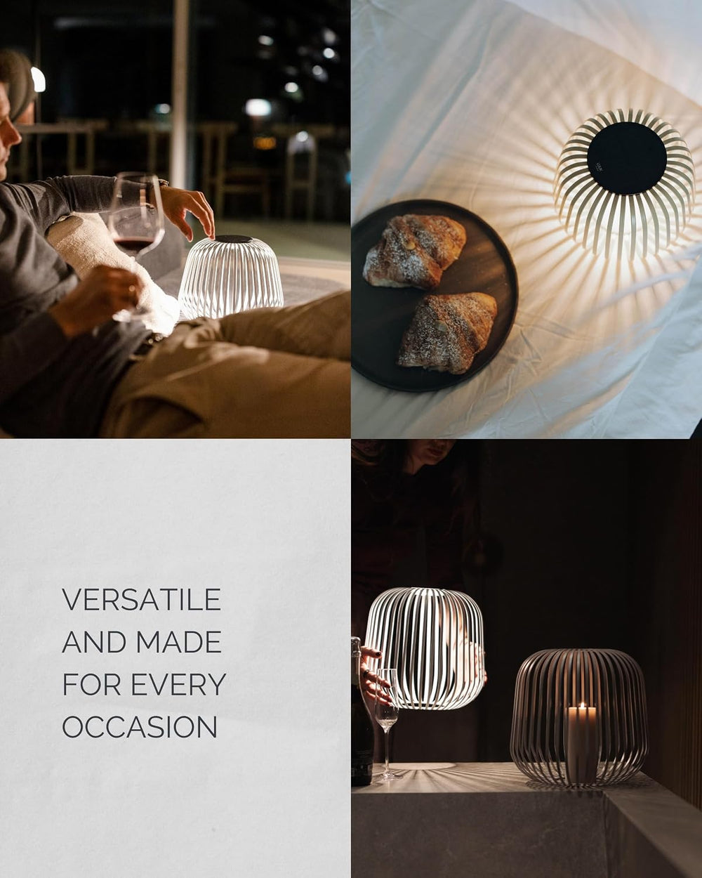 LUUK Studio Solis Solar Table Lamp, Lantern Design, Light Gray, Size S