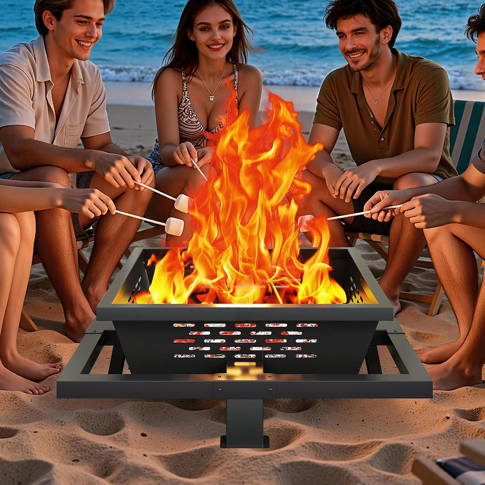 36 inch fire Pit, Square Outdoor Fire Pit with Poker, Wood Burning Fire Pit f...