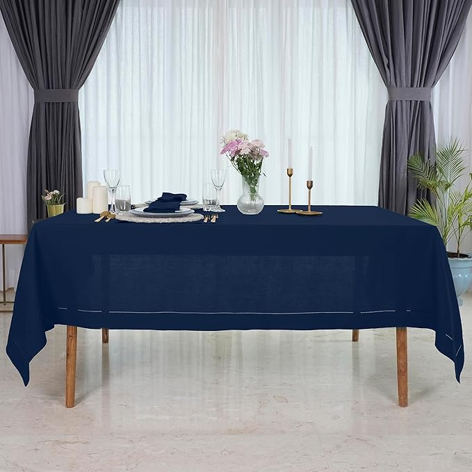 D'Moksha Homes Navy Blue Linen Tablecloth 60 x 108 Inch - 100% Pure Linen...