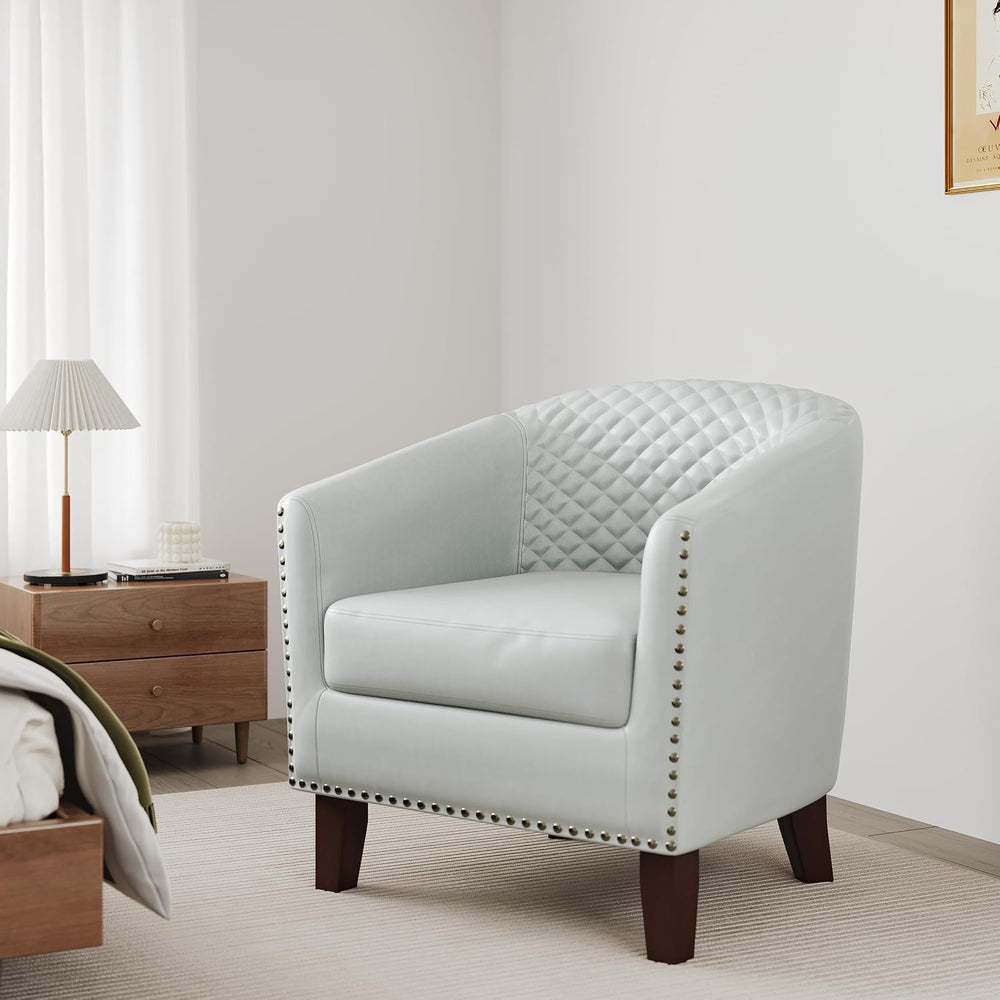 Faux Leather Barrel Accent Chair with Nailhead, White, Set of 4