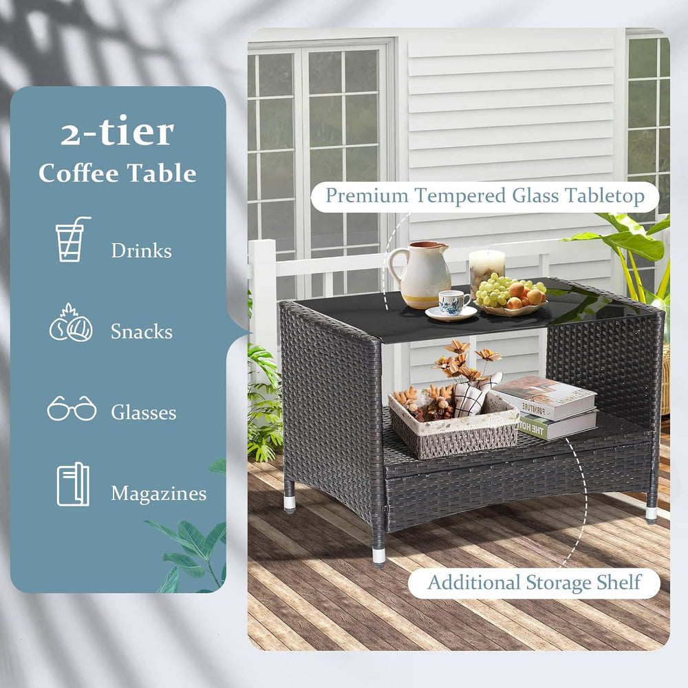 Tangkula 4 Pieces Patio Furniture Set, Patiojoy Outdoor PE Wicker Conversatio...
