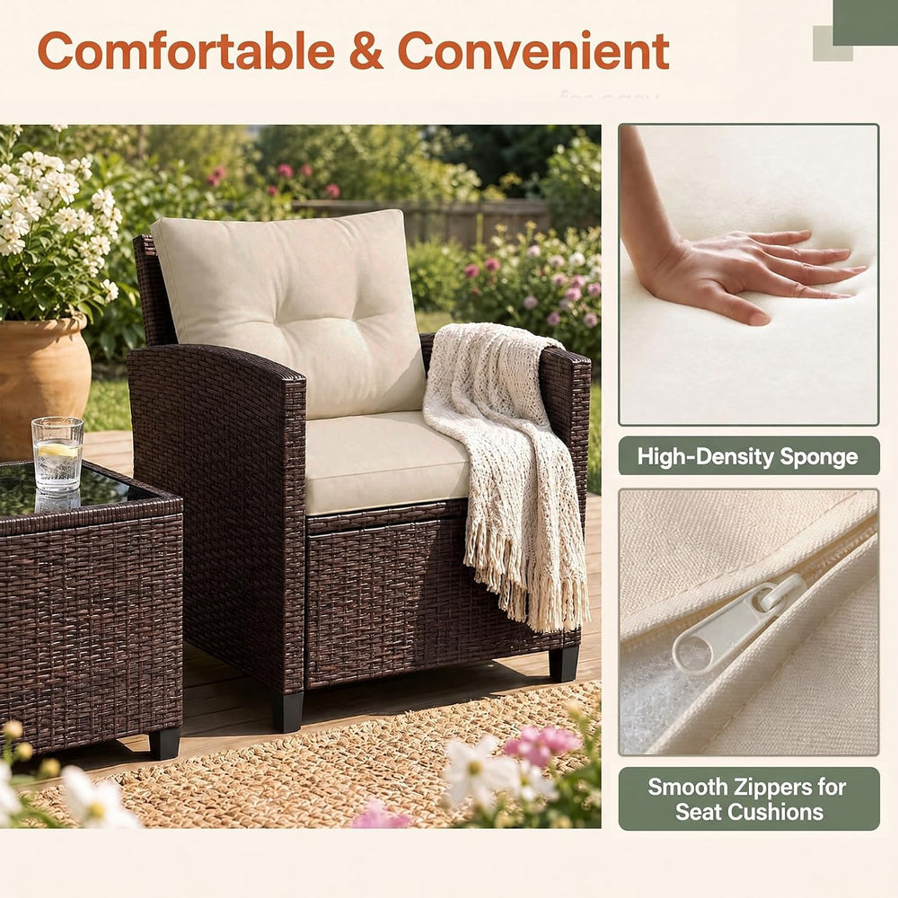 COSTWAY 3PCS Wicker Patio Furniture Set with Cushions for Balcony and Porch