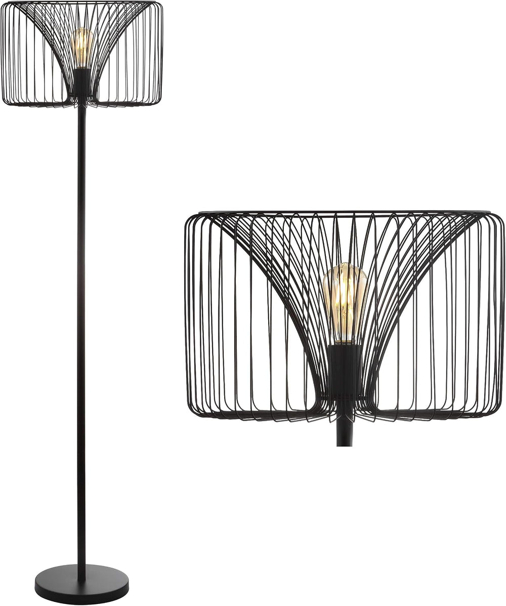 JONATHAN Y Gridley 61" Modern Industrial Metal LED Floor Lamp, Black