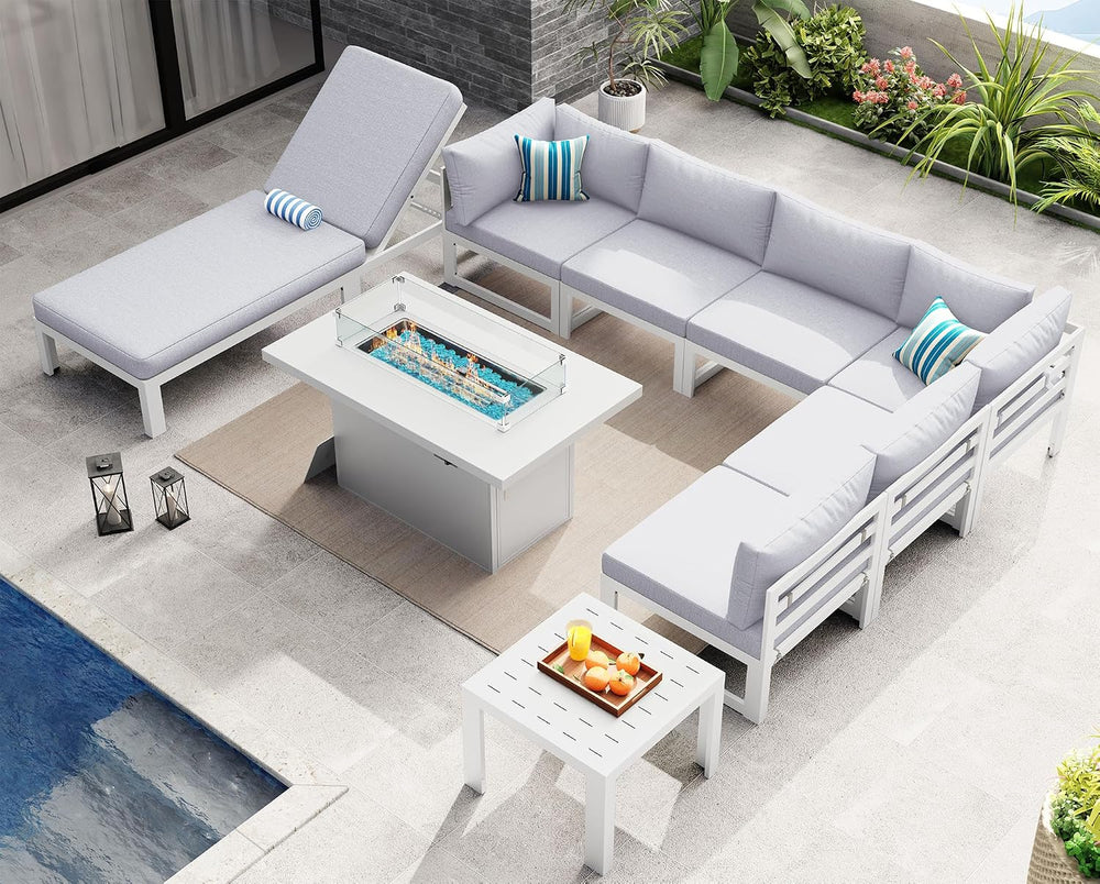 NICESOUL 9 Pcs Oversized Modern Aluminum Patio Furniture Set, 500lbs Heavy Du...