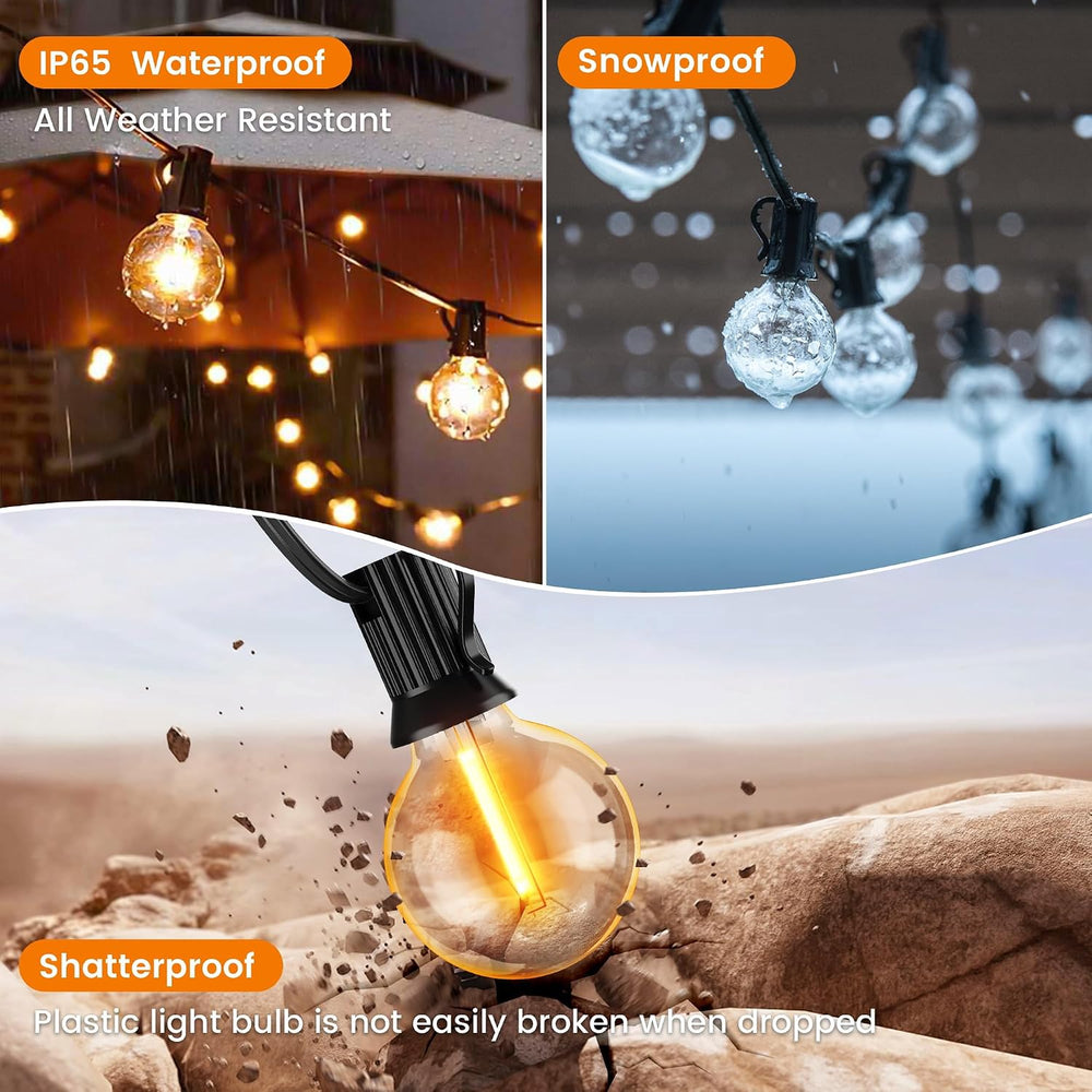 OHLUX Outdoor String Lights,110FT Dimmable Patio Lights with 52 Shatterproof ...