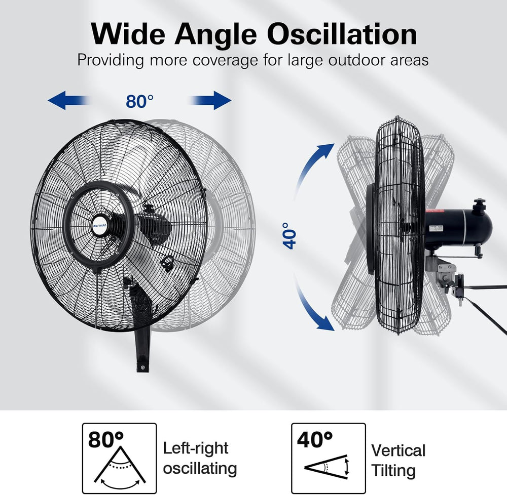 BILT HARD 24" Outdoor Misting Wall Fan, 3-Speed Patio Fans for Outside, ...