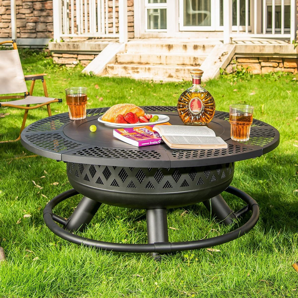 Panovue Outdoors 36 Inch Fire Pit with Grill 3-in-1 Fire Pits for Outside