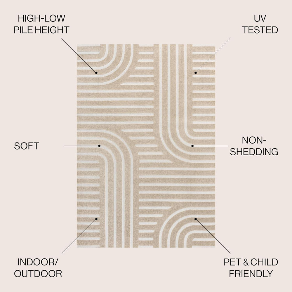 JONATHAN Y High-Low Arch Stripe Two-Tone Beige/Cream 8x10 Indoor/Outdoor Area...