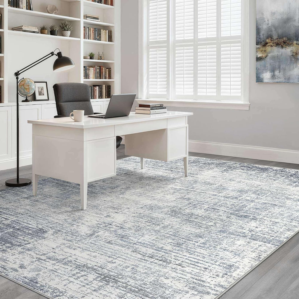 LOONGRUG 9x12 Area Rug Washable Neutral Modern Rug for Living Room Blue