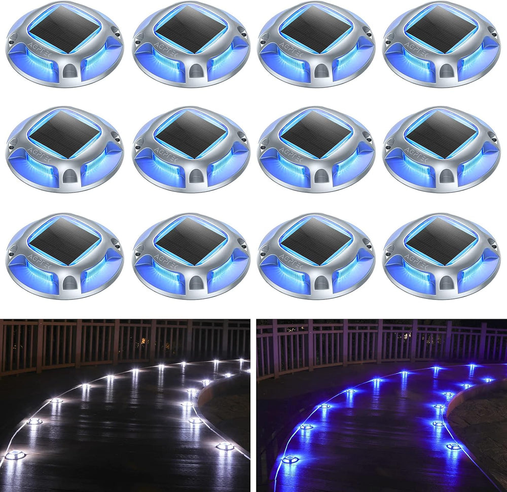 AGPTEK Solar Driveway Lights Outdoor 12 Pack, 2 Color Modes LED Deck Dock