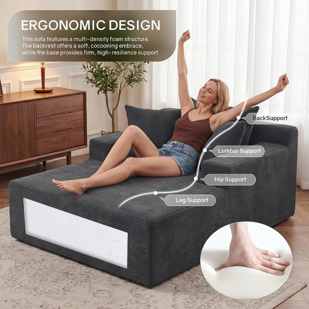 66" Chaise Lounge Chair Indoor, Oversized Boneless Lounge Chair with 3 P...