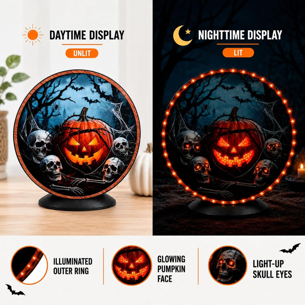Lighted Halloween Decorations Battery Operated, Halloween Pumpkin Skull Decor...