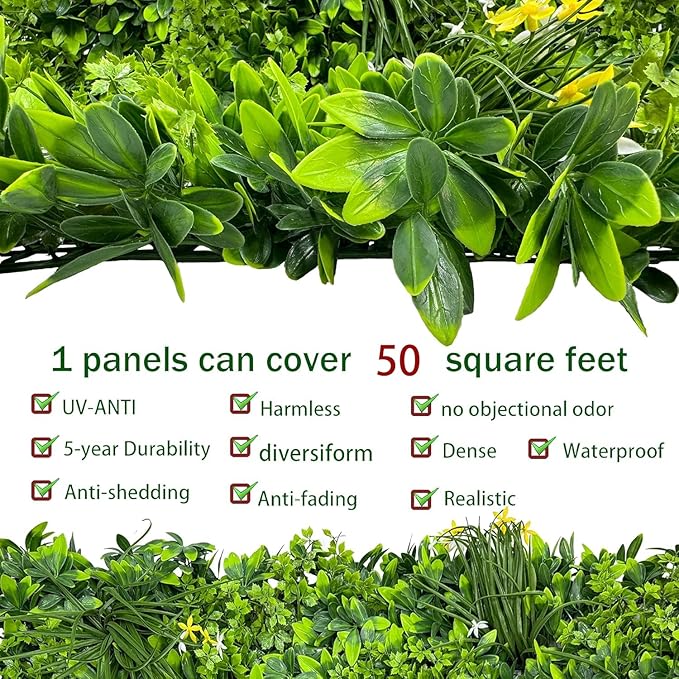Artificial Plant Wall Roll: 60 X 120 in (50 sqft) UV-Anti Ivy Privacy Fence S...