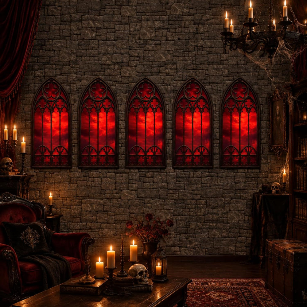 Tegeme 200Ft x 54 in Halloween Gothic Backdrop Roll Castle Brick Tablecloth