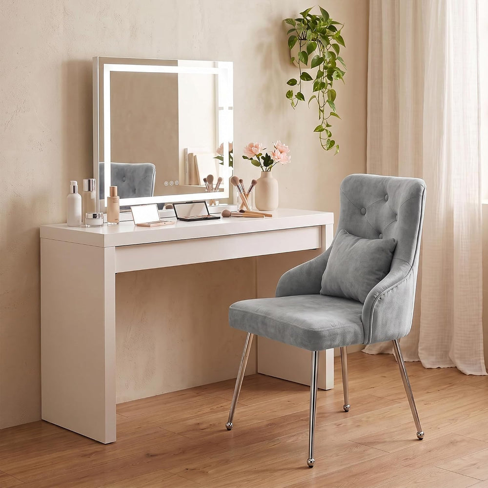 Velvet Vanity Chairs with Back, Upholstered Makeup Chair No Wheels with Metal...
