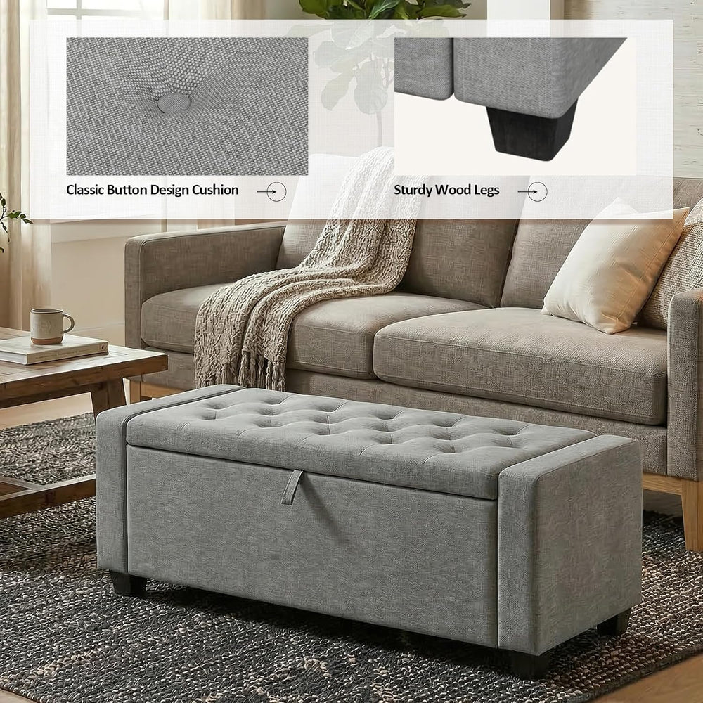 Storage Ottoman Bench, End of Bed Bench with Legs,Storage Chest with Safety H...