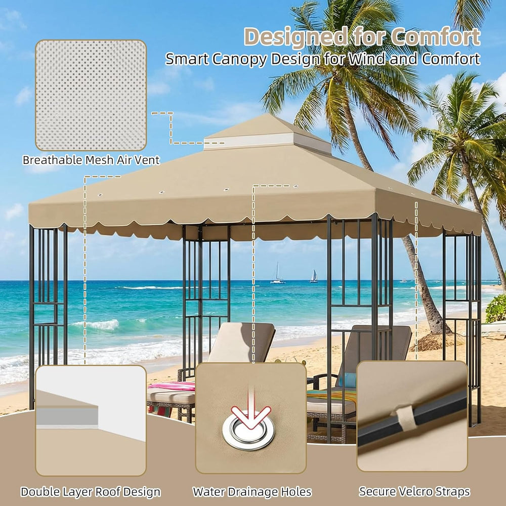 10x10 FT Gazebo Replacement Canopy Top Cover, Double Tiered Gazebo Cover