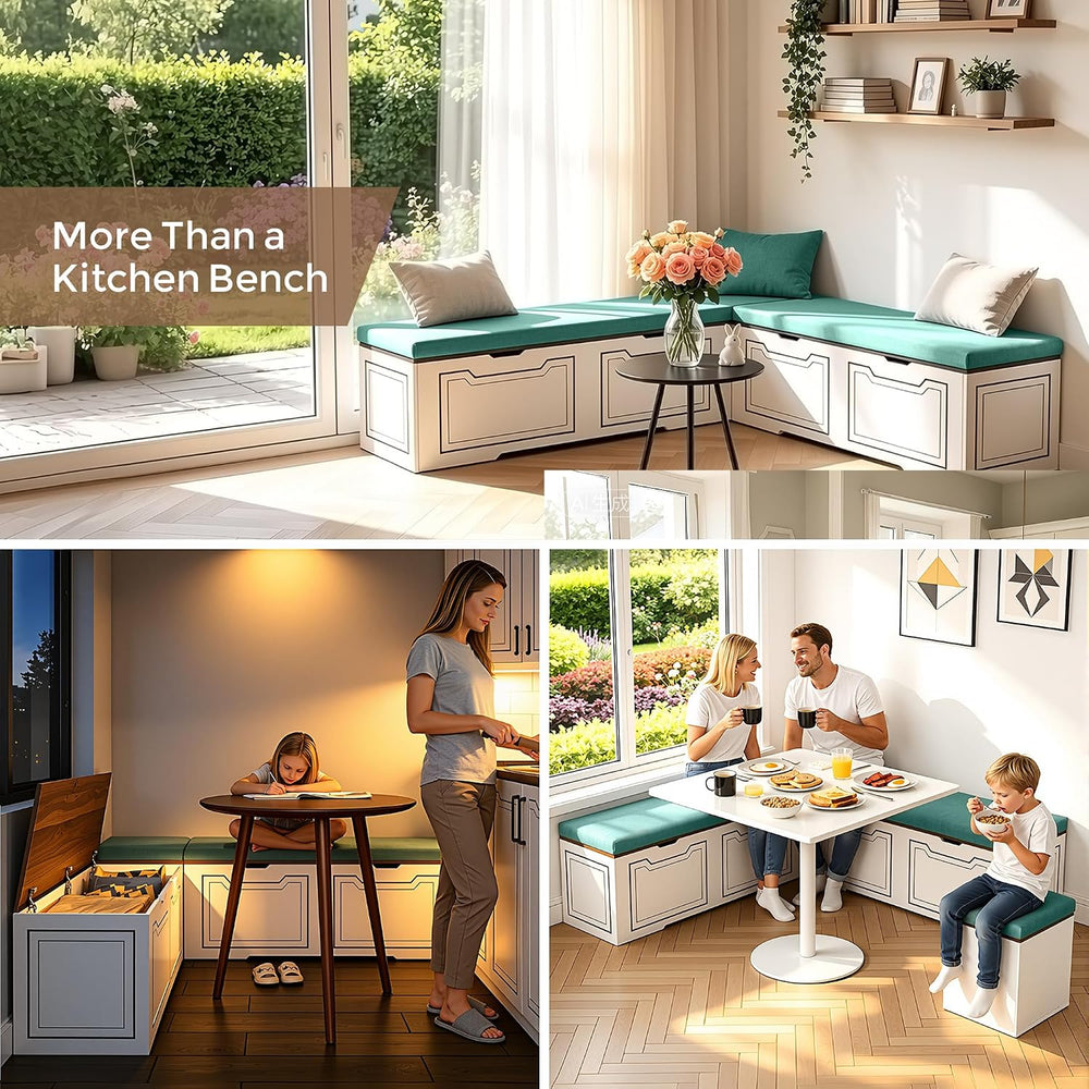 L Shaped Corner Bench with Storage, Breakfast Nook Bench, 63" L-Shaped K...