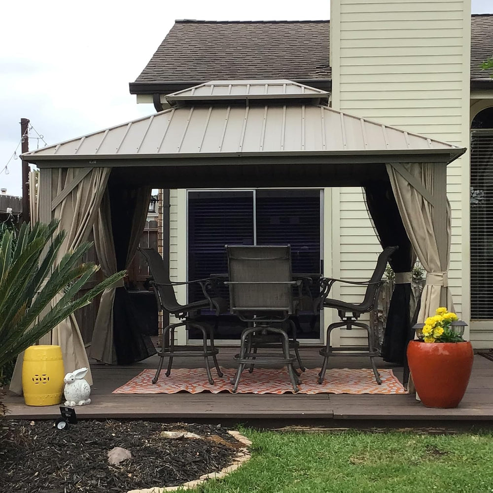 PURPLE LEAF Outdoor Hardtop Gazebo 10' x 12' Champagne Aluminum Struc...
