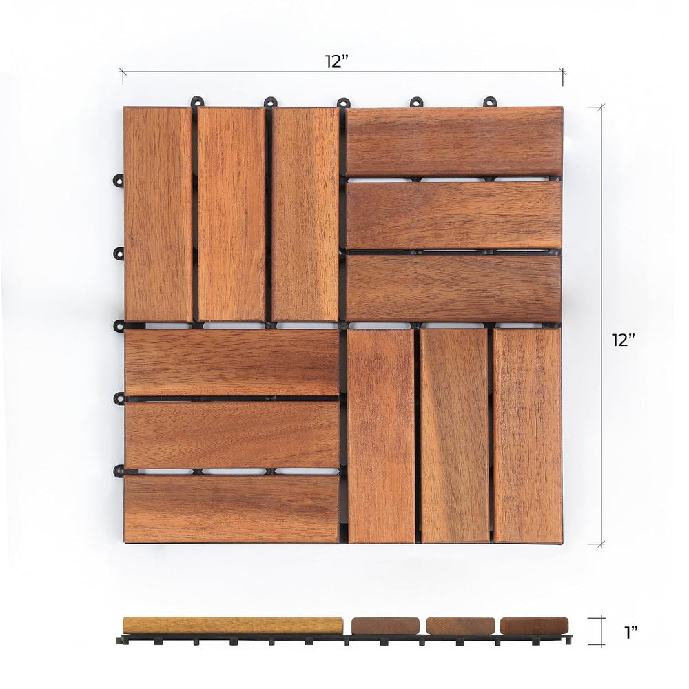Set of 9 Deck Tiles for Balcony, Poolside, Outdoor Area - Solid Acacia Waterp...