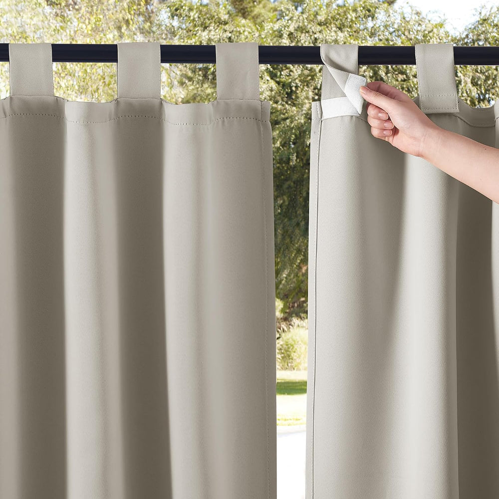 NICETOWN 2 Panels Natural Outdoor Patio Curtainss Waterproof, Detachable Stic...