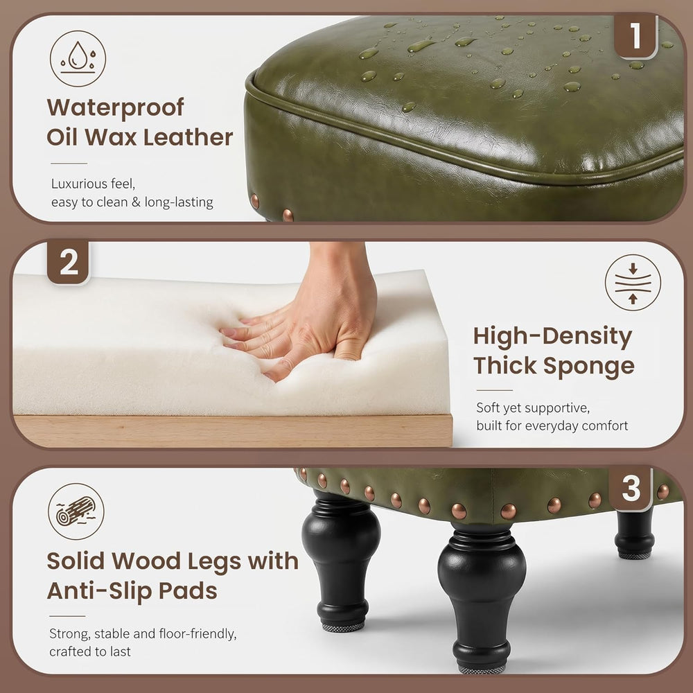 Cmishe Ottoman Leather Footrest, Vintage Footstool with Hidden Storage, Thick...