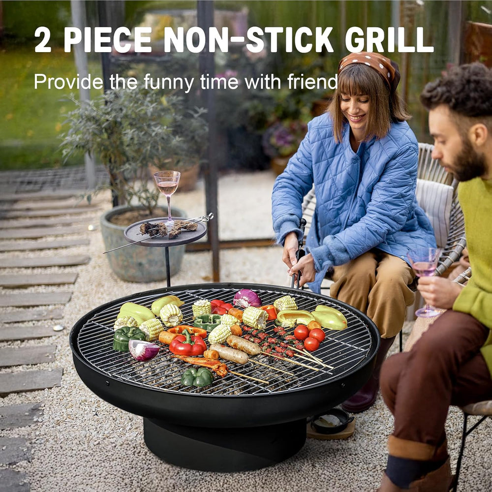 Panovue 32 Inch Fire Pit with 2 Cooking Grills, Spark Screen and Poker