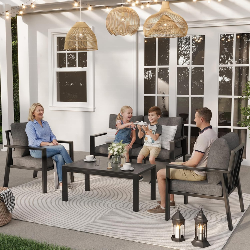 Aluminum Outdoor Patio Furniture Sets All-Weather Patio Conversation Set Sect...