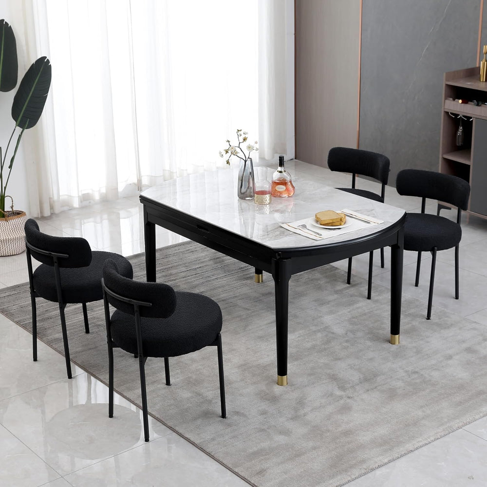 DYHOME Boucle Dining Chairs Set of 6, Upholstered Dining Room Chairs Black