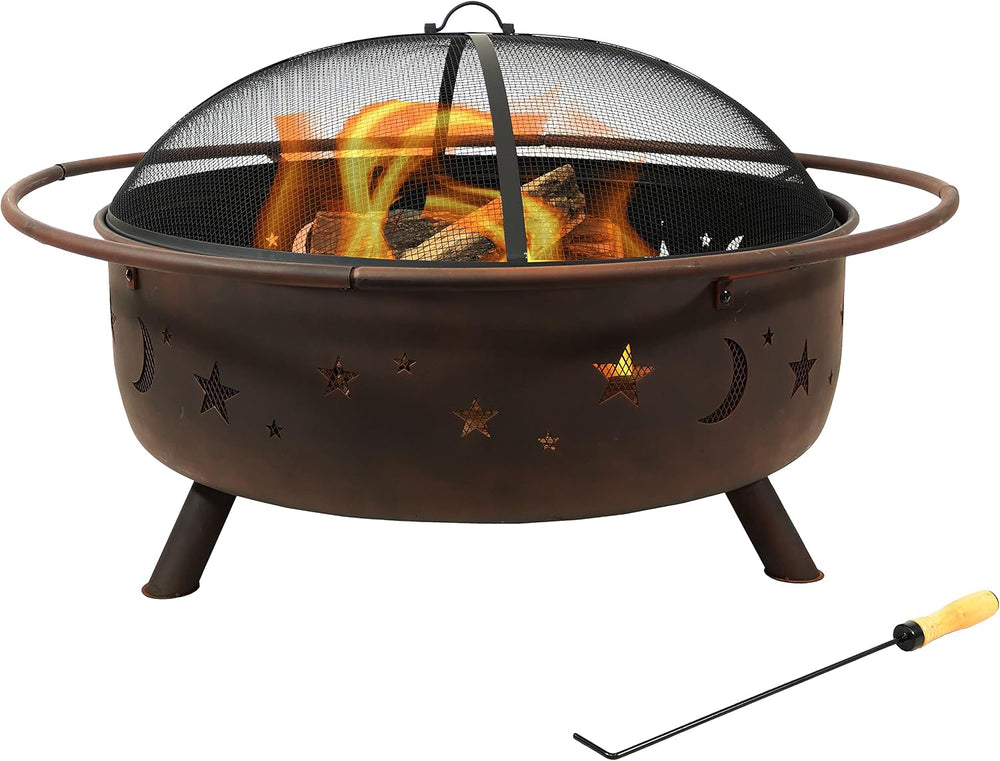 Sunnydaze Cosmic 42" Large Fire Pit for Outside Wood Burning, Round, Metal