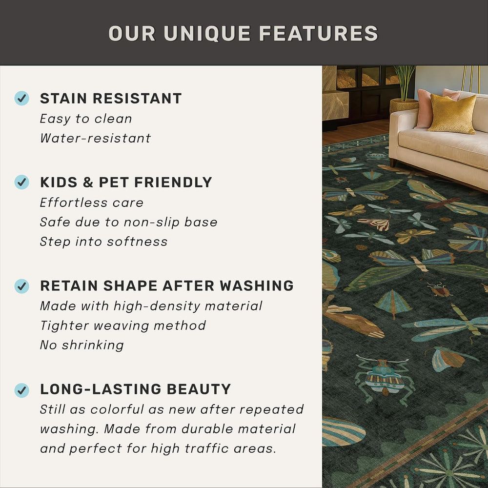 Hazo Haus Washable Insect 2x6 Runner Rug for Hallway- Stain Resistant Kitchen...