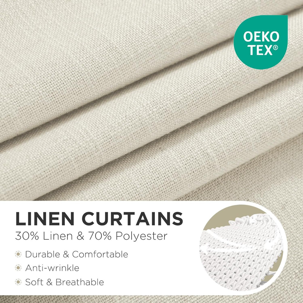 Joydeco Linen Curtains 96 inch Length 2 Panel Set, Light Filtering Curtain fo...