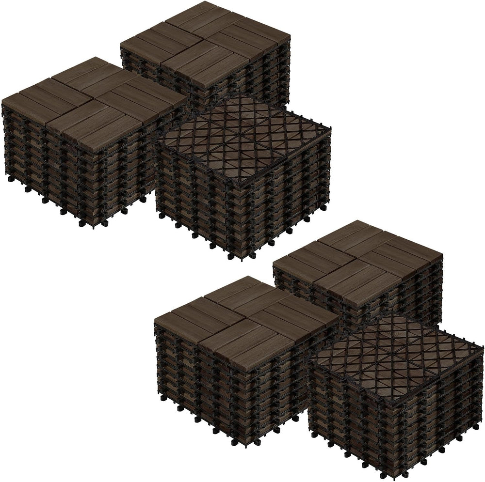 Yaheetech 54PCS Acacia Wood Deck Tiles Interlocking Patio Flooring,Black