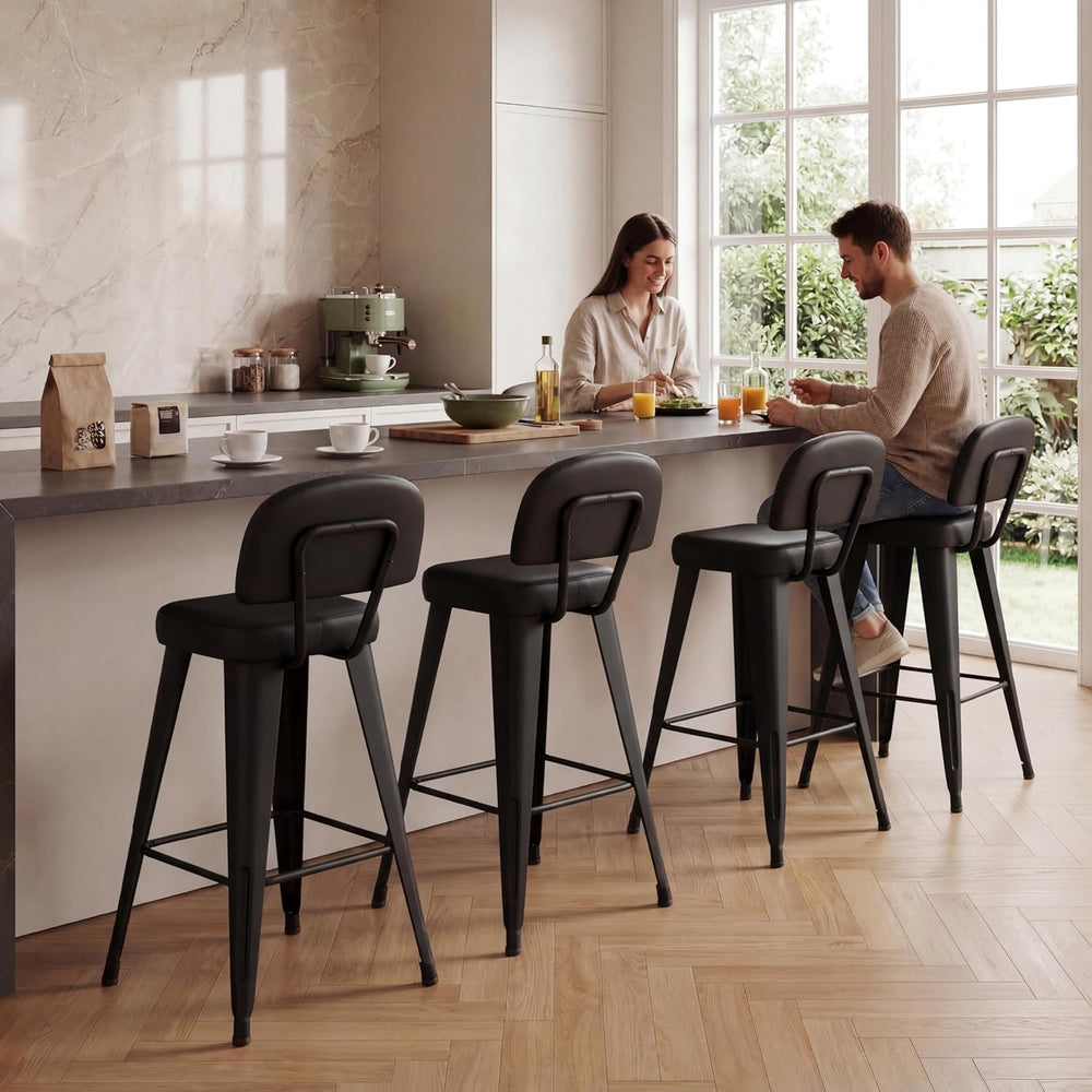 Yongchuang Counter Height Bar Stools with Back Set of 4, Black Faux Leather