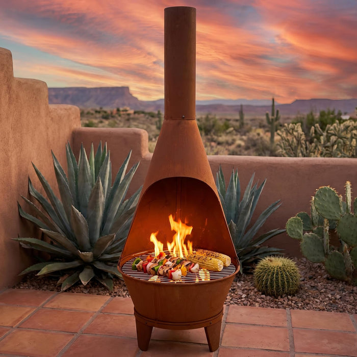 Sunnydaze Large Chiminea Outdoor Fireplace with Grill Grate, Rustic, 58"