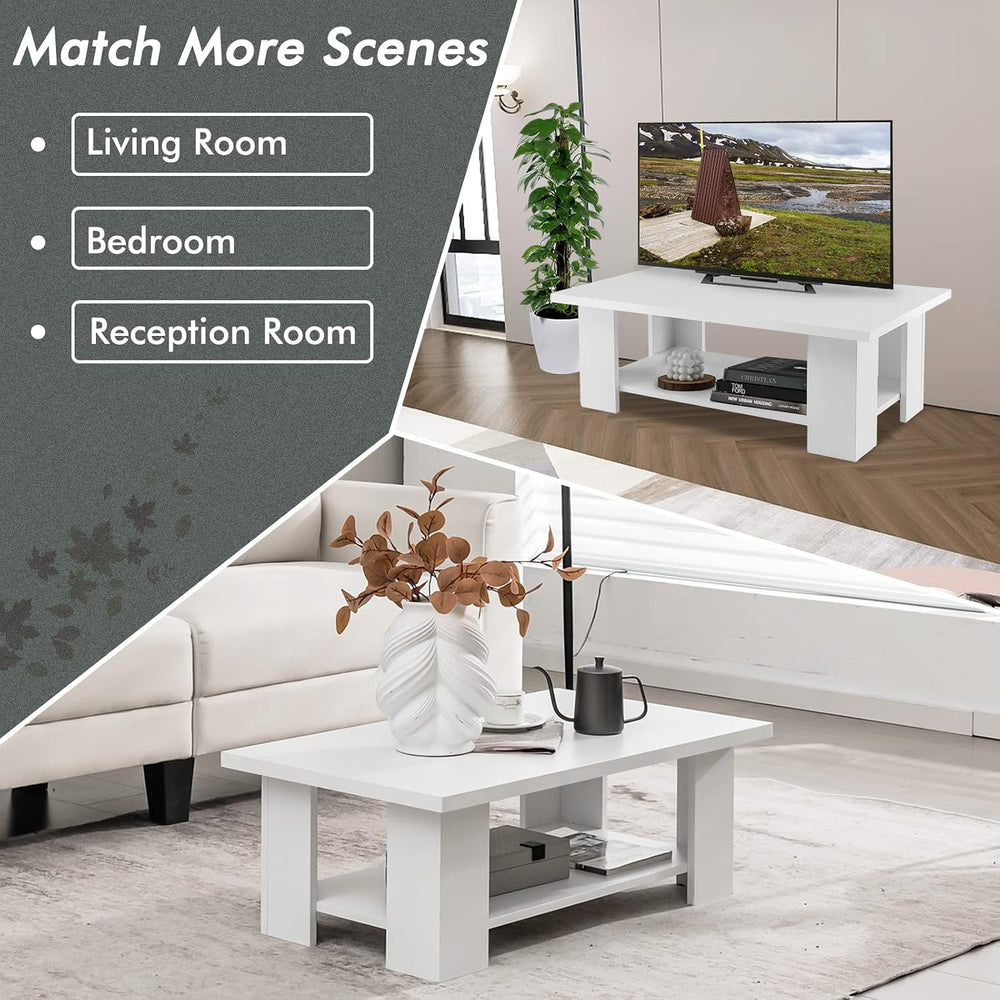 Tangkula 2-Tier Coffee Table, Modern Rectangular Center Cocktail Table with 5...