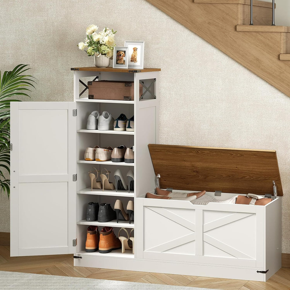 Shoe Cabinet with Bench, L-Shaped Shoe Bench, Storage Bench, Farmhouse Shoe S...
