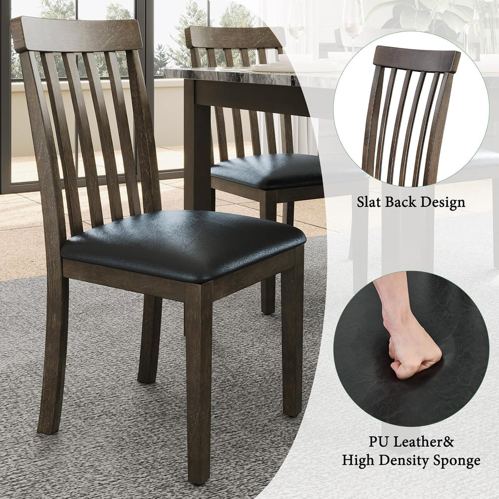 AMERLIFE 7-Piece Dining Table Set, 71" Faux Marble Modern Table, Dark Brown