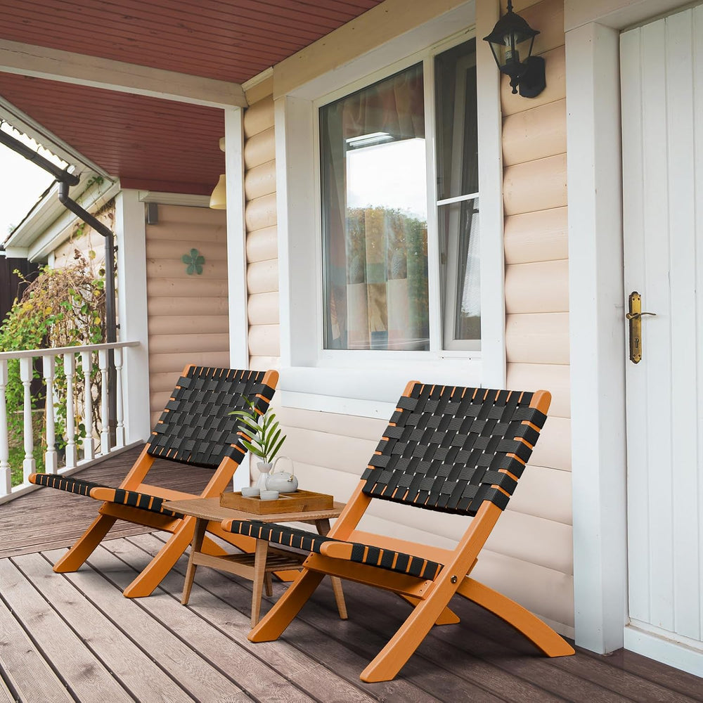 VINGLI Wooden Outdoor Chairs, Portable Rattan Folding Chair with Low Webbing ...
