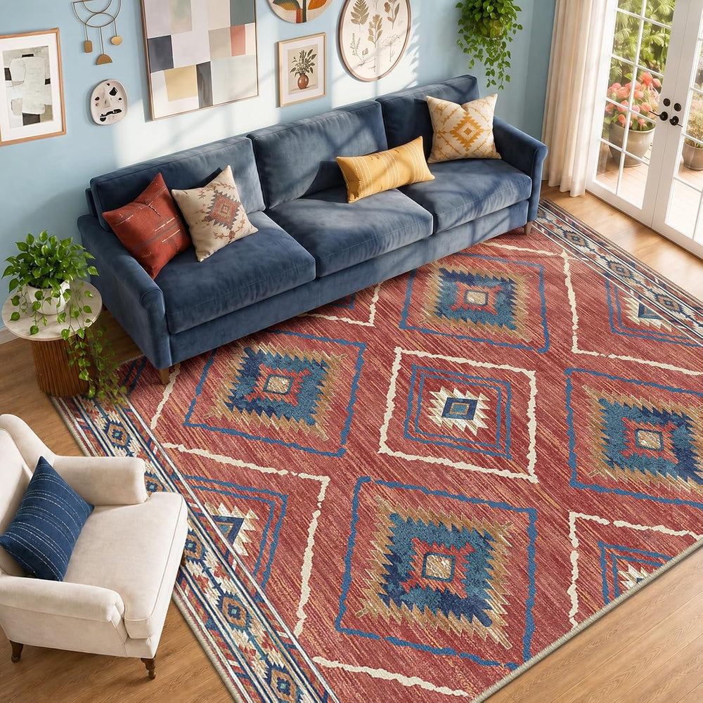 BESTSWEETIE Area Rug 8x10 Machine Washable Non-Slip Low Pile Tribal Western R...