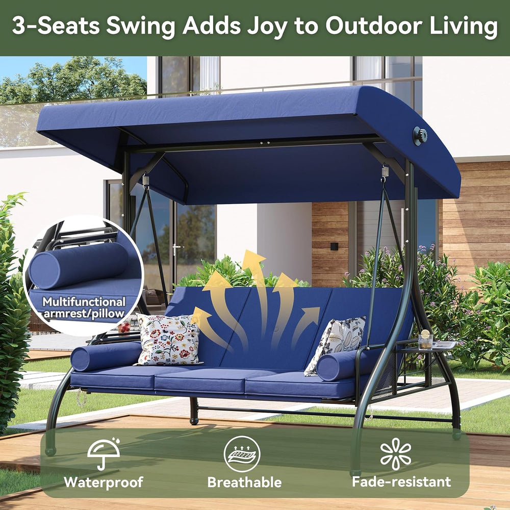 Aoxun Outdoor Porch Swing with Stand and Canopy, 3 Seats Outdoor Swings for A...
