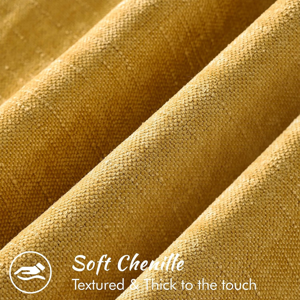 decorUhome Chenille Throw Pillow Covers 26x26 Set of 2, Mustard Yellow