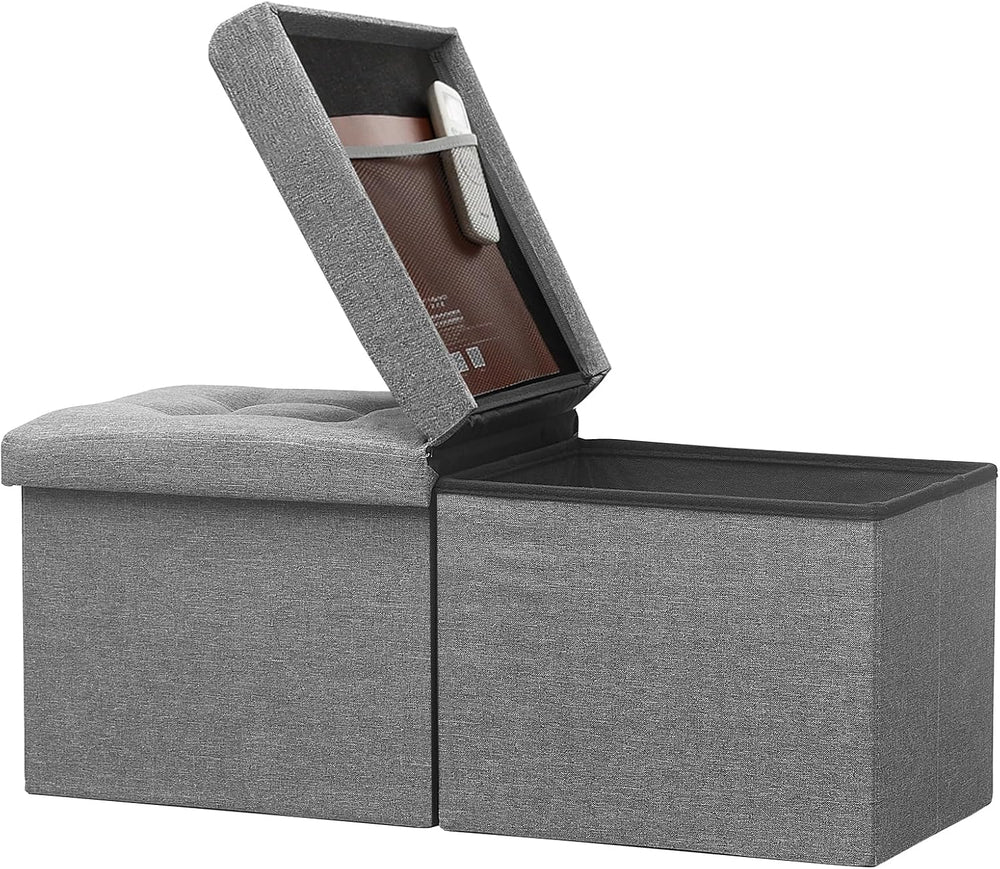 Bsketa Storage Ottoman Bench, 34" Folding Linen Foot Rest Stool, Dark Gray